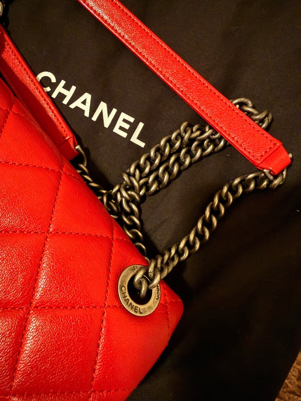 CHANEL CC MINI Lambskin Quilted Red Leather Shoulder Bag with Gunmetal Chain - Picture 16 of 16